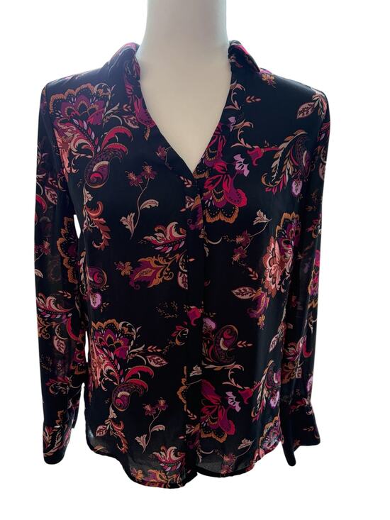 Liz Claiborne Tops - Liz Claiborne Women's Black & Pink Paisley Floral Long Sleeve Blouse, Size XS